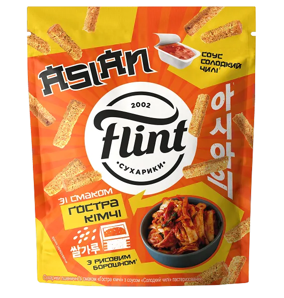 Пачка сухариків Flint Asian зі смаком «Гостра кімчі»